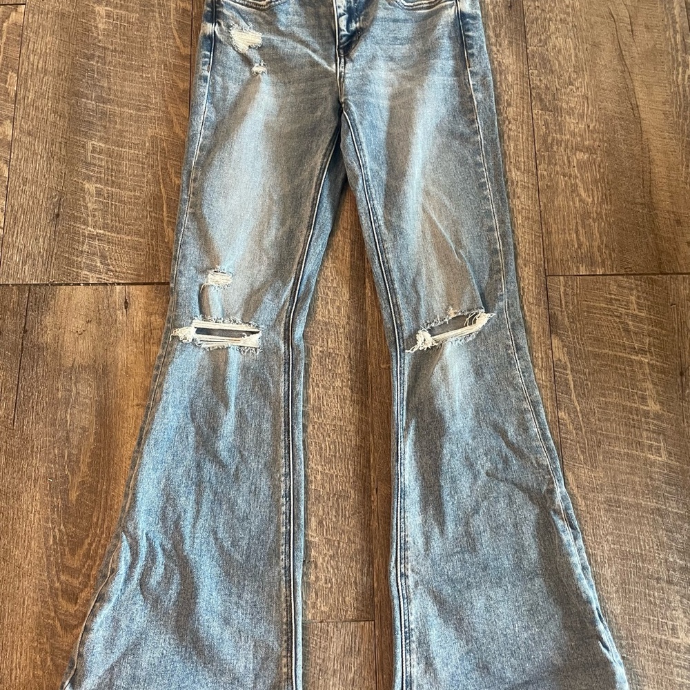 Flying Monkey Light Blue Distressed Flare Jeans Size 26